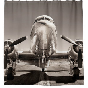 vintage airplane on a runway shower curtain
