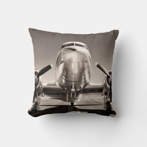vintage airplane on a runway throw pillow
