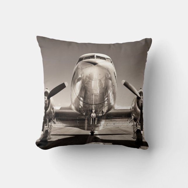 vintage airplane on a runway throw pillow (Front)