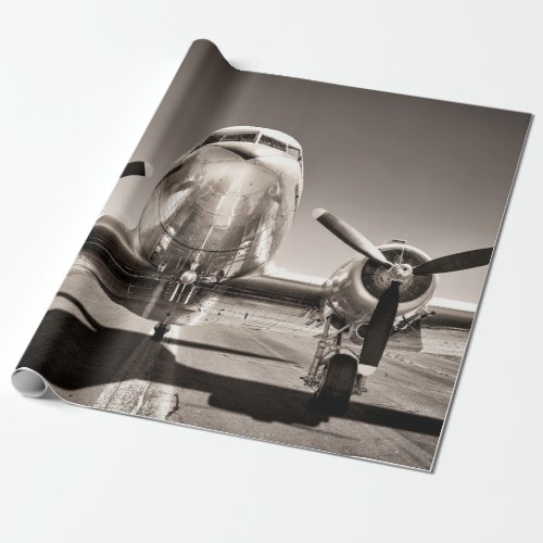 vintage airplane on a runway wrapping paper