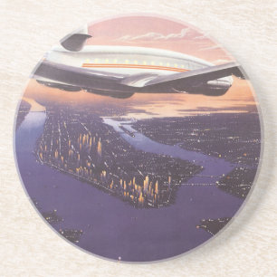 Vintage Airplane over Hudson River, New York City Coaster