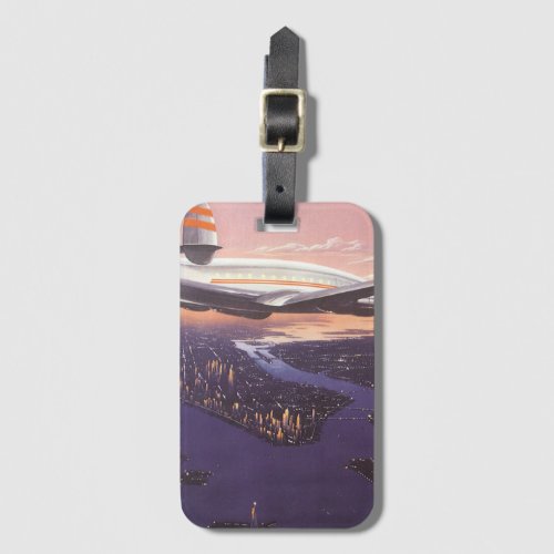 Vintage Airplane over Hudson River New York City Luggage Tag