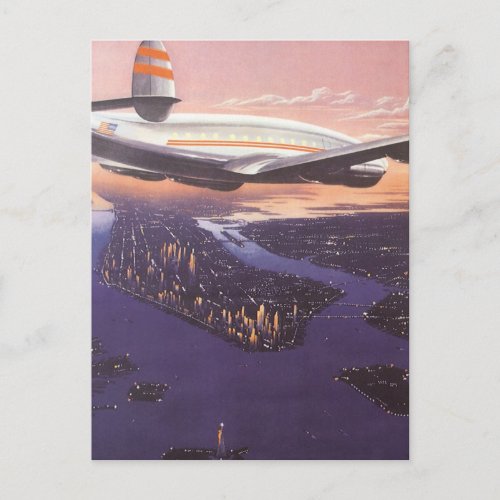 Vintage Airplane over Hudson River New York City Postcard