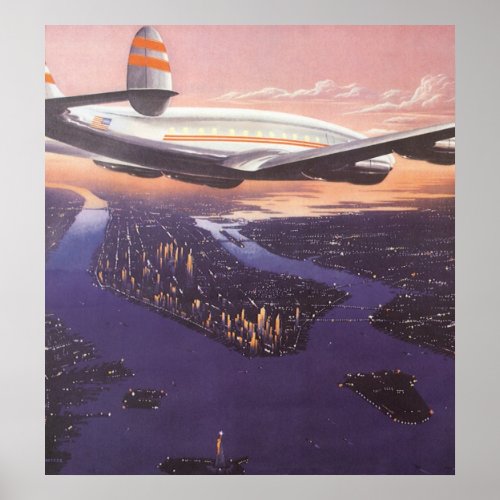 Vintage Airplane over Hudson River New York City Poster