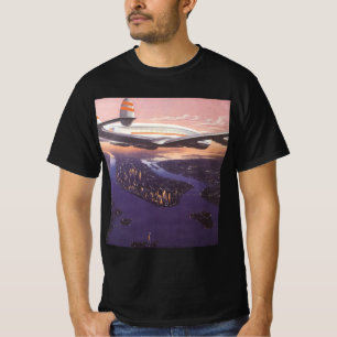 Vintage Airplane over Hudson River, New York City T-Shirt