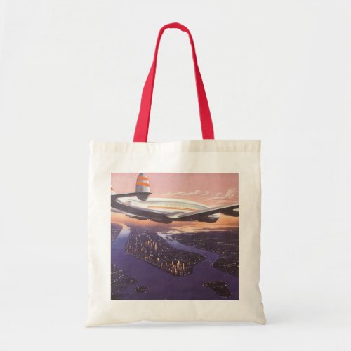 Vintage Airplane over Hudson River New York City Tote Bag