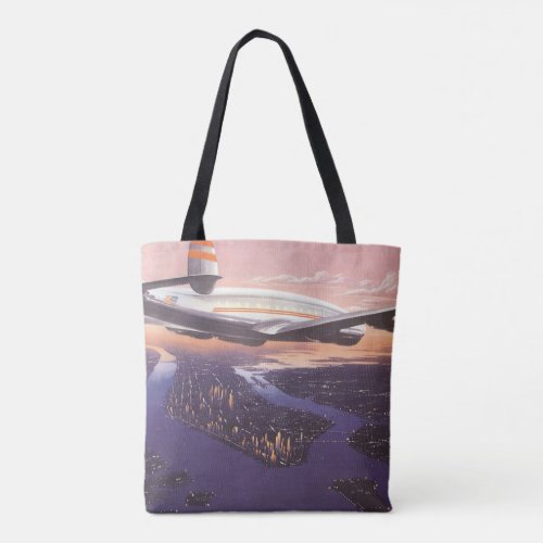 Vintage Airplane over Hudson River New York City Tote Bag