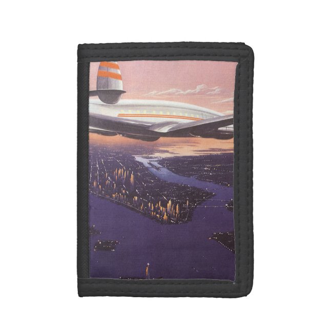 Vintage Airplane over Hudson River, New York City Tri-fold Wallet (Front Vertical)