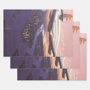 Vintage Airplane over Hudson River, New York City Wrapping Paper Sheets