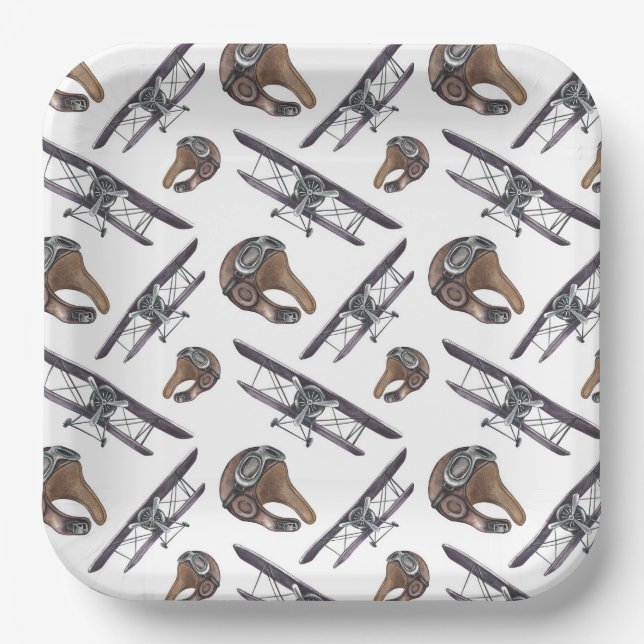Vintage Airplane  Paper Plates (Front)