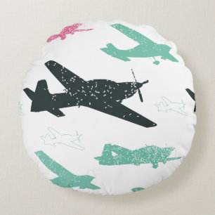 Vintage Airplane Pattern Round Pillow