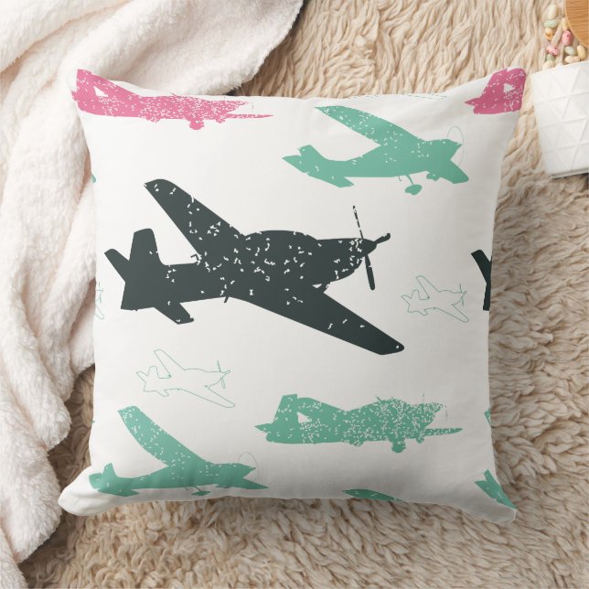Vintage Airplane Pattern Throw Pillow (Blanket)