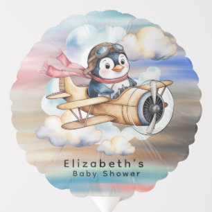 Vintage Airplane Penguin Boy Baby Shower  Balloon