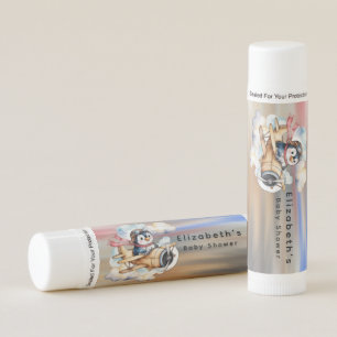 Vintage Airplane Penguin Boy Baby Shower Favor Lip Balm