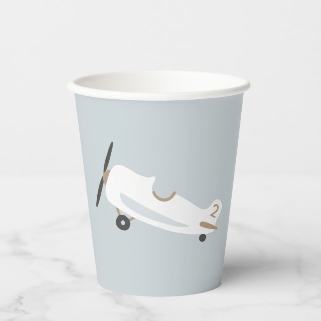 Vintage Airplane Personalised Boys Birthday Paper Cups (Front)