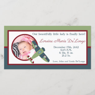 Vintage Airplane Photo Birth Announcement