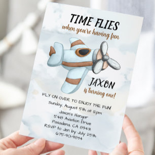 Vintage Airplane Pilot Aviation Birthday Party Invitation