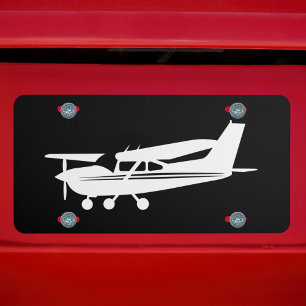 Vintage Airplane Pilot Aviation Black White Car License Plate