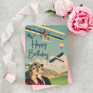 Vintage Airplane Pilot Birthday Aviation Poster Holiday Card