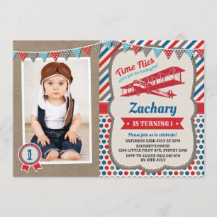 Vintage Airplane Pilot Birthday Party Invite
