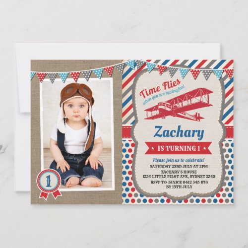 Vintage Airplane Pilot Birthday Party Invite