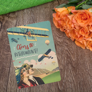 Vintage Airplane Pilot Retirement Poster Holiday Card
