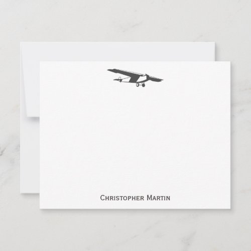 Vintage Airplane Pilot Retro Gray Modern Elegant Note Card