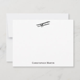 Vintage Airplane Pilot Retro Gray Modern Stylish Note Card