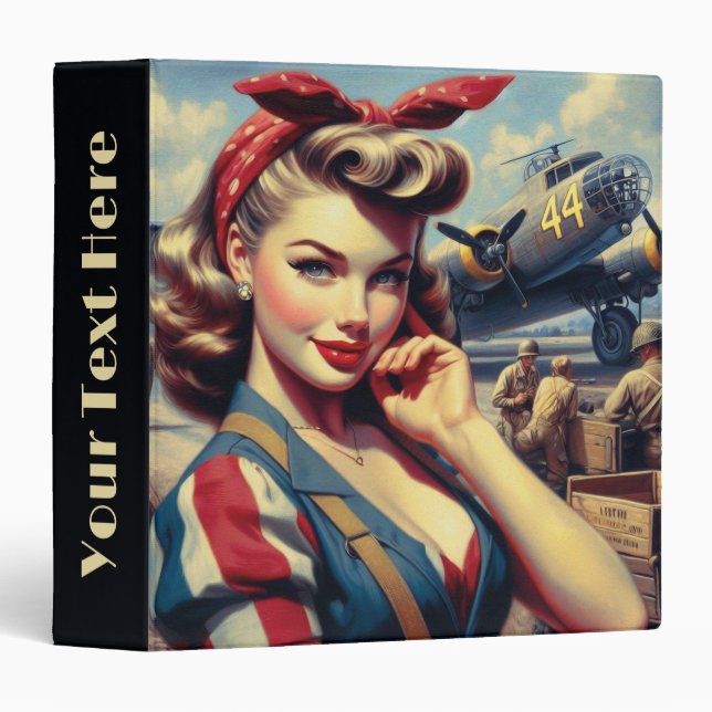 Vintage Airplane Pin Up 3 Ring Binder (Front/Spine)