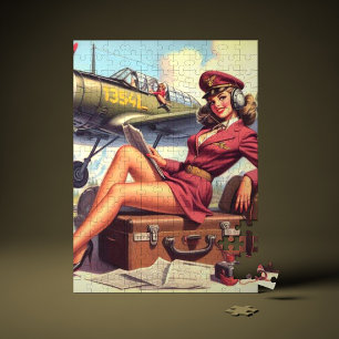 Vintage Airplane Pin-Up Illustration Jigsaw Puzzle