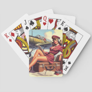 Vintage Airplane Pin-Up Illustration Poker Cards