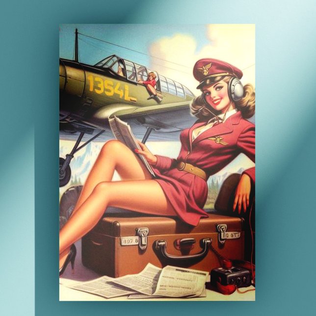 Vintage Airplane Pin-Up Illustration Postcard (Creator Uploaded)
