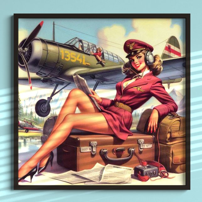 Vintage Airplane Pin-Up Illustration Poster (Creator Uploaded)