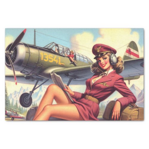 Vintage Airplane Pin_Up Illustration Tissue Paper