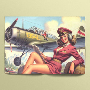Vintage Airplane Pin-Up Illustration Tissue Paper