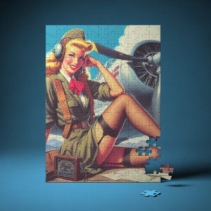 Vintage Airplane Pin-Up Jigsaw Puzzle