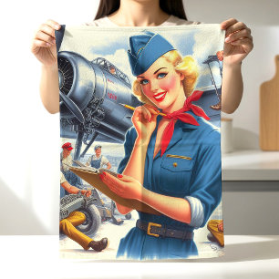 Vintage Airplane Pin-up Kitchen Towel