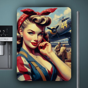 Vintage Airplane Pin Up Magnet