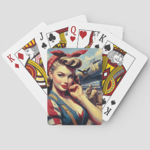 Vintage Airplane Pin Up Poker Cards