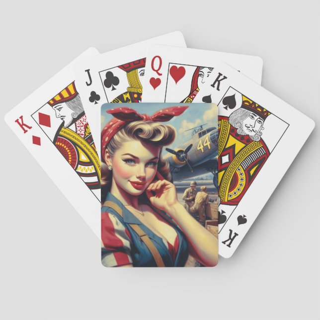 Vintage Airplane Pin Up Poker Cards (Back)