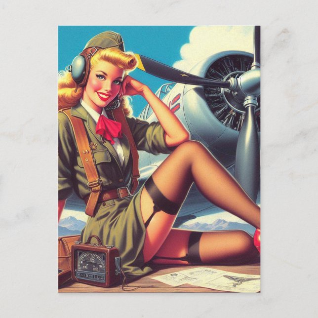 Vintage Airplane Pin-Up Postcard (Front)
