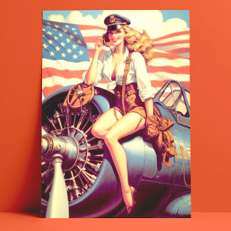 Vintage Airplane Pin-up Postcard