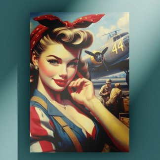 Vintage Airplane Pin Up Postcard