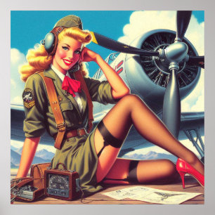 Vintage Airplane Pin-Up Poster