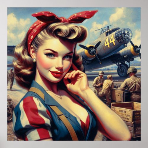 Vintage Airplane Pin Up Poster