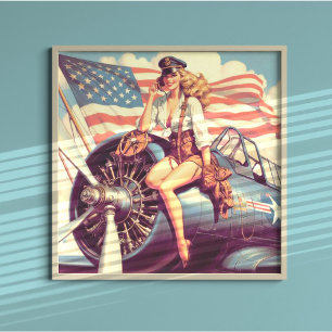 Vintage Airplane Pin-up Poster