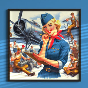 Vintage Airplane Pin-up Poster