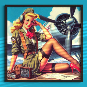 Vintage Airplane Pin-Up Poster