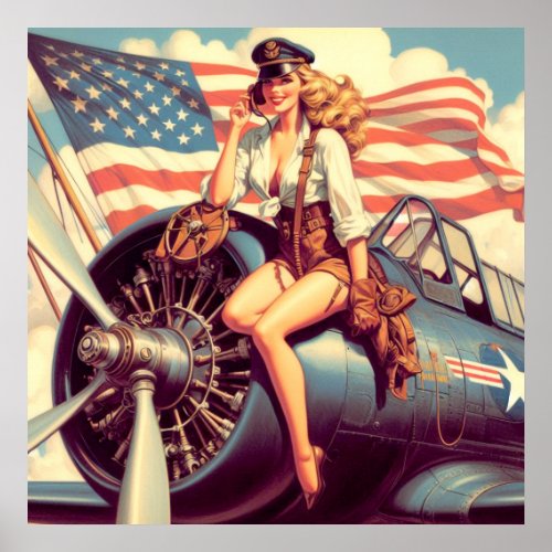 Vintage Airplane Pin_up Poster