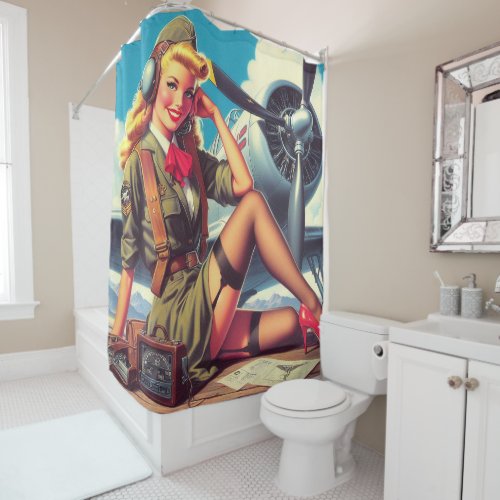 Vintage Airplane Pin_Up Shower Curtain